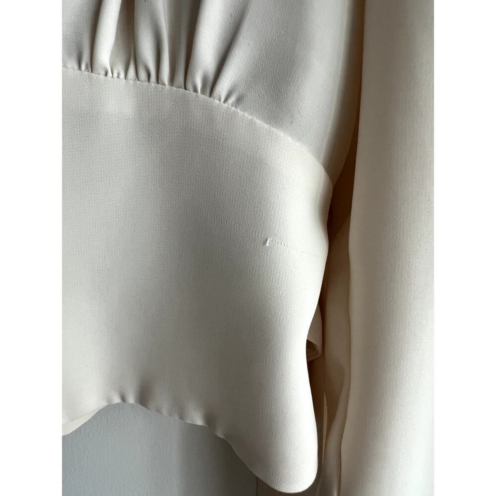 Reiss Plunge Deep V-neck Buttons Tie Wrap Beige Blouse Coquette Lingerie (size 2 - Picture 4 of 14